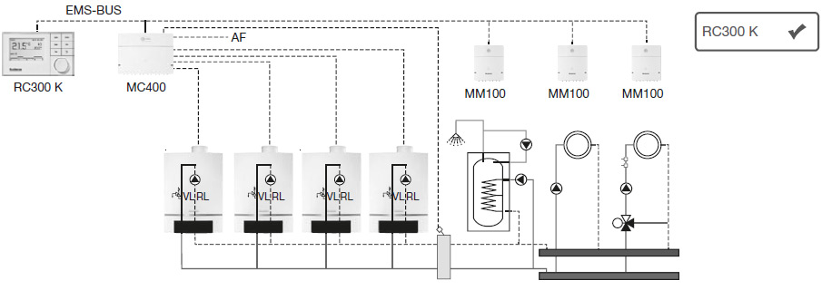 Схема подключения каскадного модуля Buderus Logamatic MC400